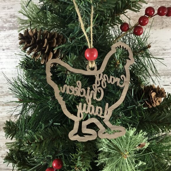 Crazy Chicken Lady Wood Chicken Christmas Ornament - Picture 3 of 5